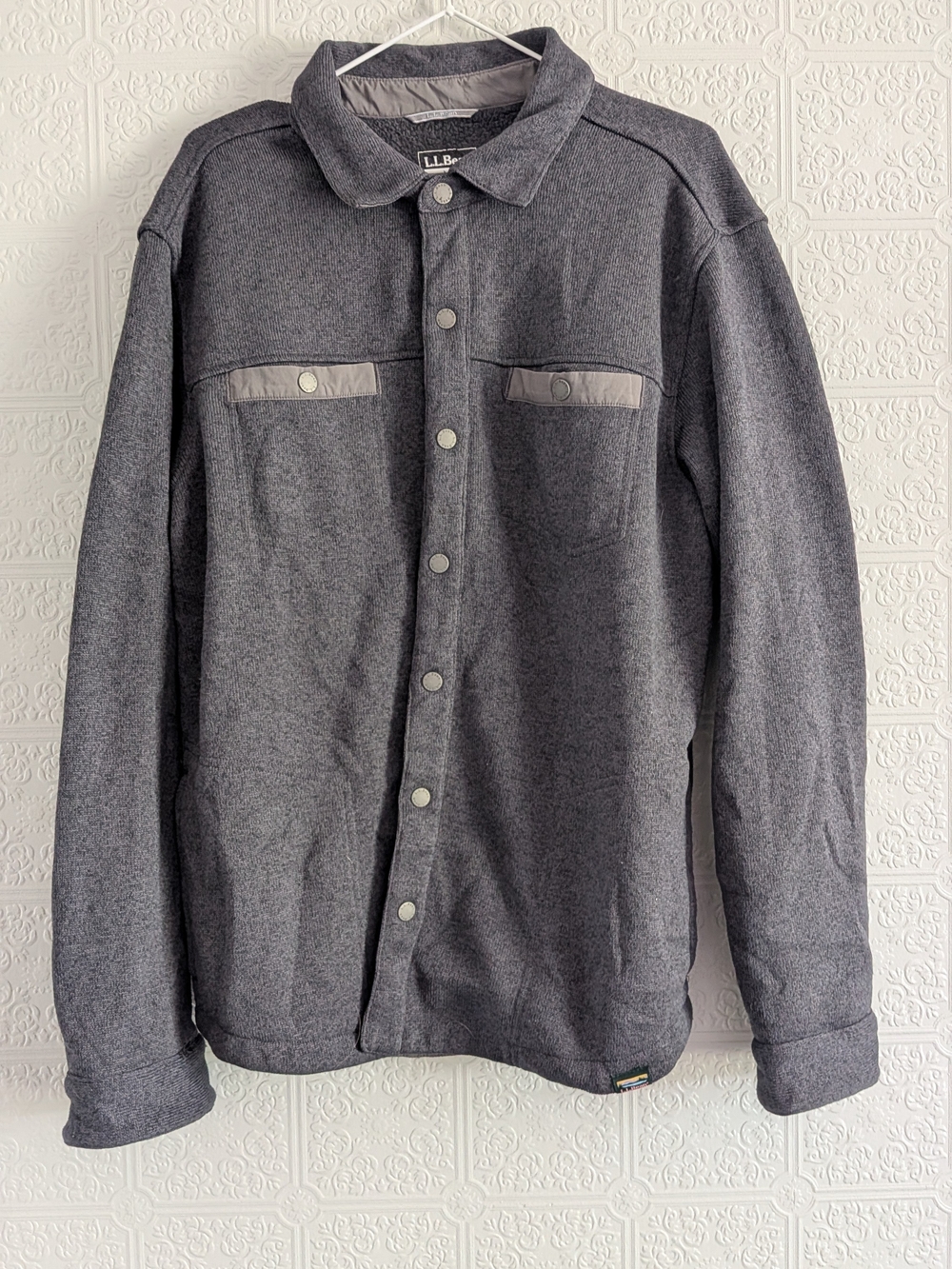 L.L. Bean Shacket Jacket Men's L Gray Sweater Fleece Snap 514968